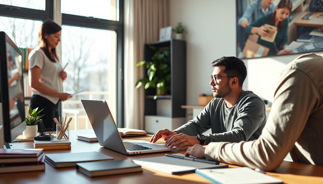 Student using learning strategies while studying